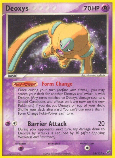 Pokémon Deoxys #18/107 EX Deoxys Defense Forme Non-Foil Near Mint English Trading Card — catalog front, TCGplayer SKU 1190730