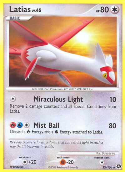 Pokémon Latias #22/106 Great Encounters Rare Non-Foil Near Mint English Trading Card — catalog front, TCGplayer SKU 1192620