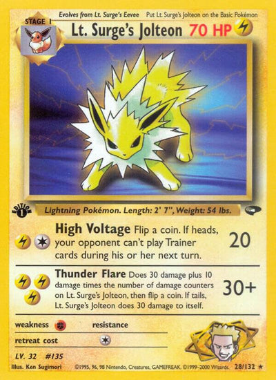 Pokémon Lt. Surge's Jolteon #028/132 Gym Challenge Rare Non-Foil Near Mint Unlimited English Trading Card — catalog front, TCGplayer SKU 1192824