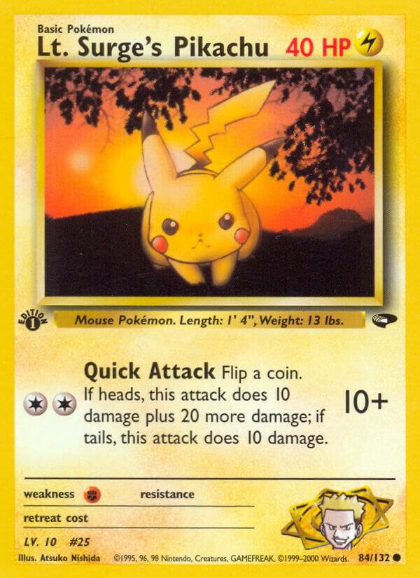 Pokémon Lt. Surge's Pikachu #084/132 Gym Challenge Common Non-Foil Near Mint Unlimited English Trading Card — catalog front, TCGplayer SKU 1192829