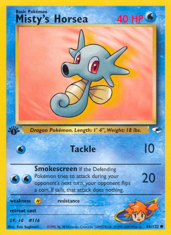 Pokémon Misty's Horsea #086/132 Gym Heroes Common Non-Foil Near Mint Unlimited English Trading Card — catalog front, TCGplayer SKU 1193501