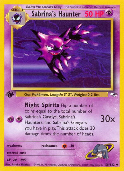 Pokémon Sabrina's Haunter #058/132 Gym Heroes Uncommon Non-Foil Near Mint Unlimited English Trading Card — catalog front, TCGplayer SKU 1194847