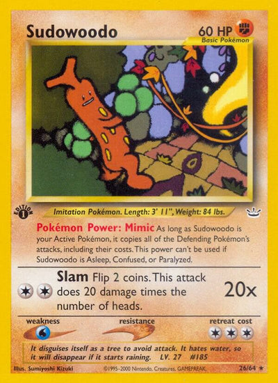Pokémon Sudowoodo #26/64 Neo Revelation Rare Non-Foil Near Mint Unlimited English Trading Card — catalog front, TCGplayer SKU 1195559