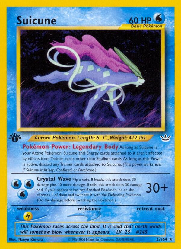Pokémon Suicune #27/64 Neo Revelation 27 Non-Foil Near Mint Unlimited English Trading Card — catalog front, TCGplayer SKU 1195568