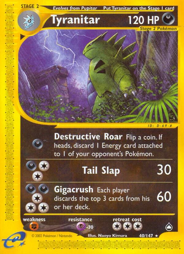 Pokémon Tyranitar #040/147 Aquapolis Rare Non-Foil Near Mint English Trading Card — catalog front, TCGplayer SKU 1196086
