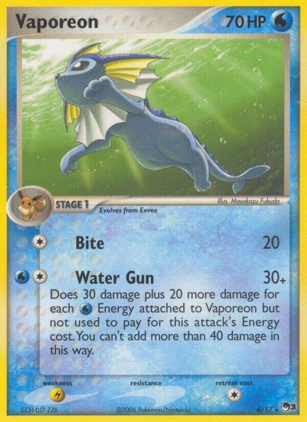 Pokémon Vaporeon #006/017 POP Series 3 Rare Non-Foil Near Mint English Trading Card — catalog front, TCGplayer SKU 1196252