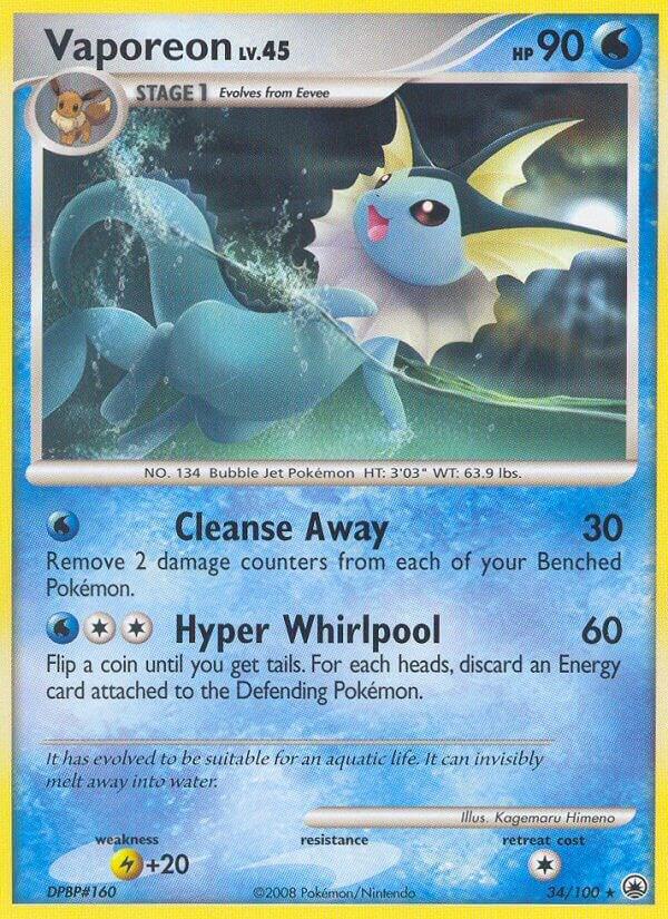 Pokémon Vaporeon #34/100 Majestic Dawn Rare Non-Foil Lightly Played English Trading Card — catalog front, TCGplayer SKU 1203599
