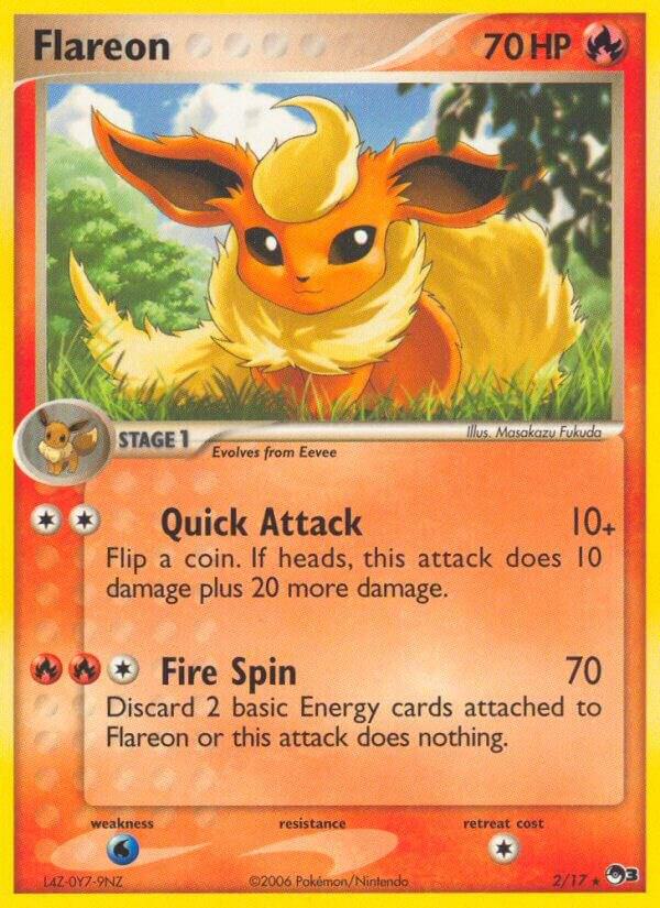 Pokémon Flareon #002/017 POP Series 3 Rare Non-Foil Moderately Played English Trading Card — catalog front, TCGplayer SKU 1206156