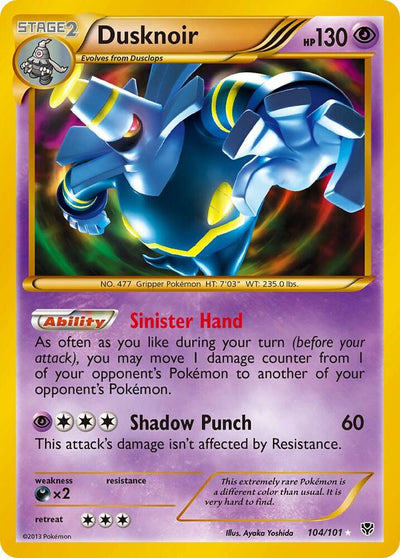 Pokémon Dusknoir #104/101 Plasma Blast 104 Secret Rare Holofoil Near Mint English Trading Card — catalog front, TCGplayer SKU 1231358