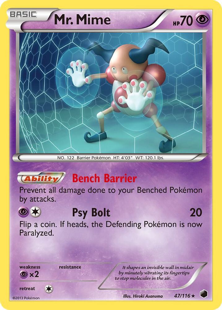 Pokémon Mr. Mime #47/116 Plasma Freeze Rare Reverse Holofoil Lightly Played Trading Card