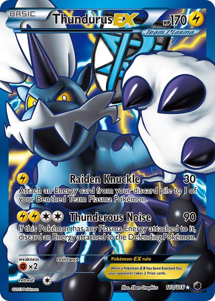 Pokémon Thundurus EX (Team Plasma) #110/116 Plasma Freeze 110 Full Art Holofoil Damaged Trading Card