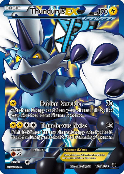 Pokémon Thundurus EX (Team Plasma) #110/116 Plasma Freeze 110 Full Art Holofoil Damaged Trading Card