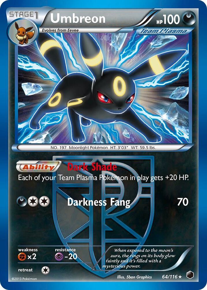 Pokémon Umbreon #64/116 Plasma Freeze Team Plasma Holofoil Lightly Played Trading Card