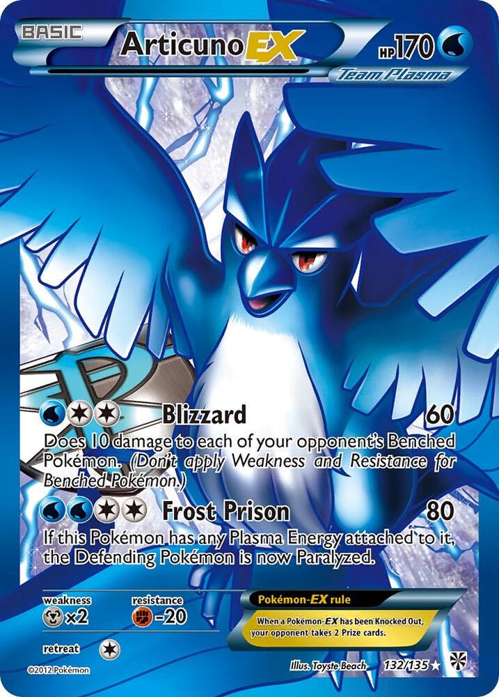 Pokémon Articuno EX (Team Plasma) #132/135 Plasma Storm 132 Full Art Holofoil Lightly Played Trading Card