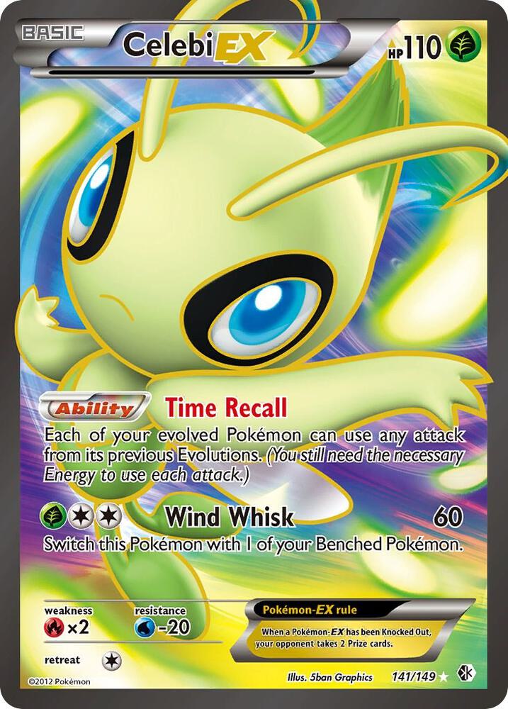 Pokémon Celebi EX #141/149 Boundaries Crossed 141 Full Art Holofoil Heavily Played English Trading Card — catalog front, TCGplayer SKU 1235090