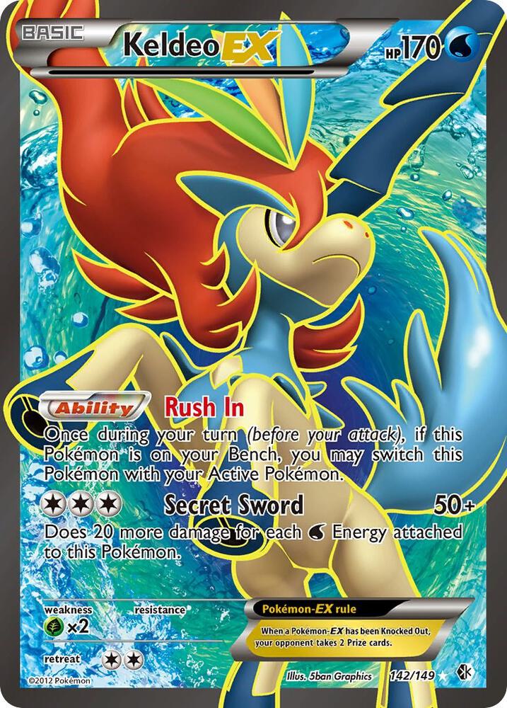 Pokémon Keldeo EX #142/149 Boundaries Crossed 142 Full Art Holofoil Moderately Played Trading Card