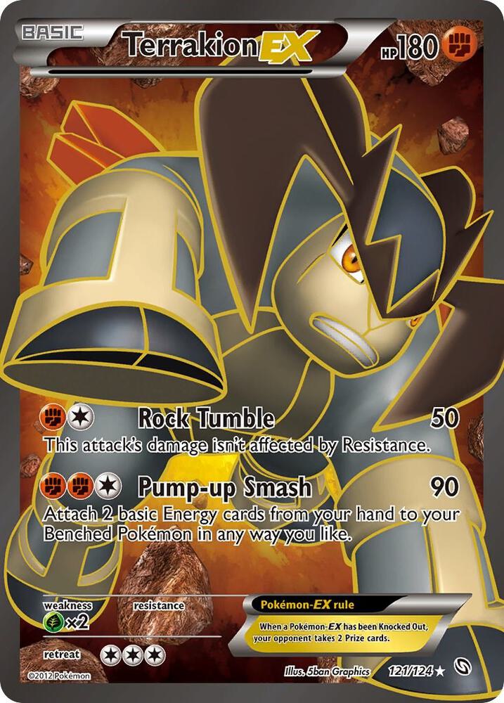 Pokémon Terrakion EX #121/124 Dragons Exalted 121 Full Art Holofoil Lightly Played Trading Card