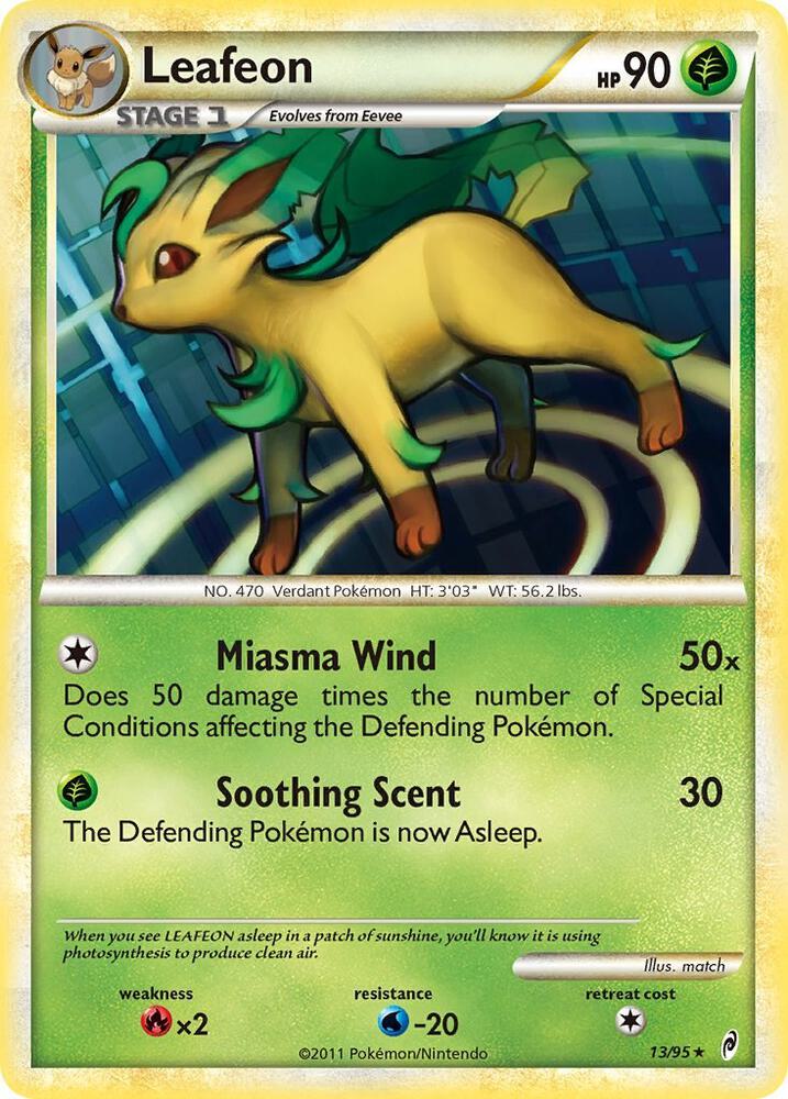 Pokémon Leafeon #13/95 Call of Legends Holo Rare Holofoil Moderately Played English Trading Card — catalog front, TCGplayer SKU 1241142