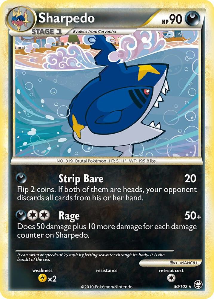 Pokémon Sharpedo #30/102 Triumphant Rare Reverse Holofoil Near Mint English Trading Card — catalog front, TCGplayer SKU 1241930