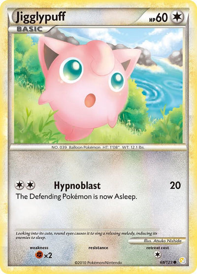 Pokémon Jigglypuff #68/123 HeartGold SoulSilver Common Reverse Holofoil Lightly Played English Trading Card — catalog front, TCGplayer SKU 1242986