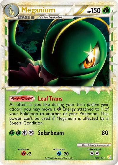 Pokémon Meganium #109/123 HeartGold SoulSilver Prime Holofoil Moderately Played English Trading Card — catalog front, TCGplayer SKU 1243067
