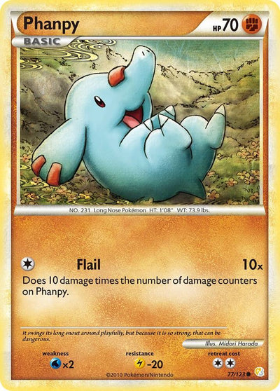 Pokémon Phanpy #77/123 HeartGold SoulSilver Common Reverse Holofoil Near Mint Trading Card