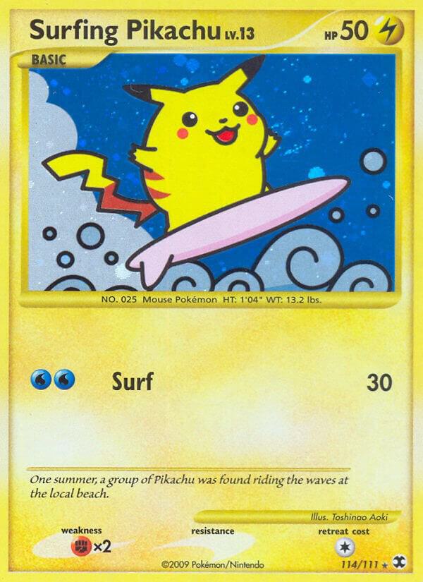 Pokémon Surfing Pikachu #114/111 Rising Rivals Secret Rare Holofoil Lightly Played English Trading Card — catalog front, TCGplayer SKU 1248821