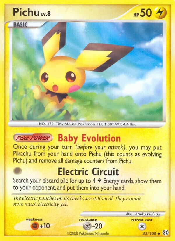 Pokémon Pichu #45/100 Stormfront Uncommon Reverse Holofoil Lightly Played English Trading Card — catalog front, TCGplayer SKU 1250548