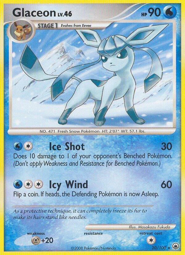 Pokémon Glaceon #20/100 Majestic Dawn 20 Reverse Holofoil Heavily Played English Trading Card — catalog front, TCGplayer SKU 1259340