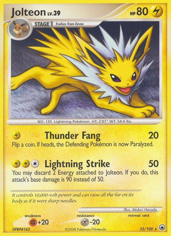 Pokémon Jolteon #23/100 Majestic Dawn Rare Reverse Holofoil Heavily Played English Trading Card — catalog front, TCGplayer SKU 1259390