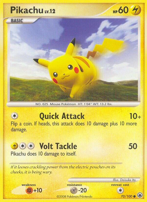 Pokémon Pikachu #70/100 Majestic Dawn Common Reverse Holofoil Damaged English Trading Card — catalog front, TCGplayer SKU 1259556