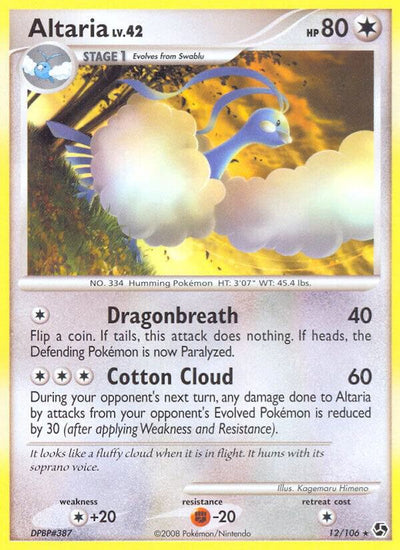 Pokémon Altaria #12/106 Great Encounters Rare Reverse Holofoil Lightly Played English Trading Card — catalog front, TCGplayer SKU 1259713