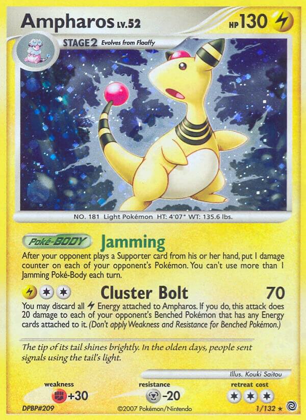 Pokémon Ampharos #1/132 Secret Wonders Holo Rare Reverse Holofoil Moderately Played English Trading Card — catalog front, TCGplayer SKU 1260304