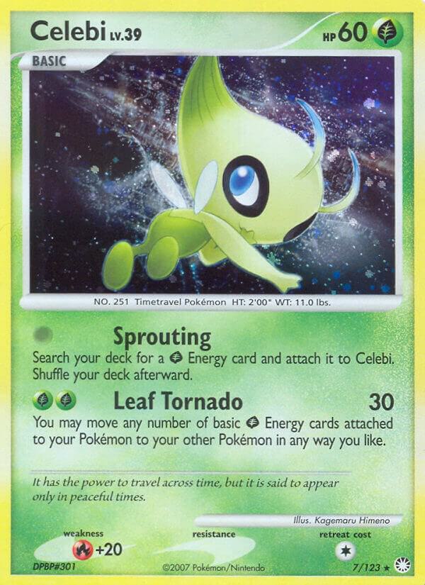 Pokémon Celebi #7/123 Mysterious Treasures Holo Rare Holofoil Moderately Played English Trading Card — catalog front, TCGplayer SKU 1261335