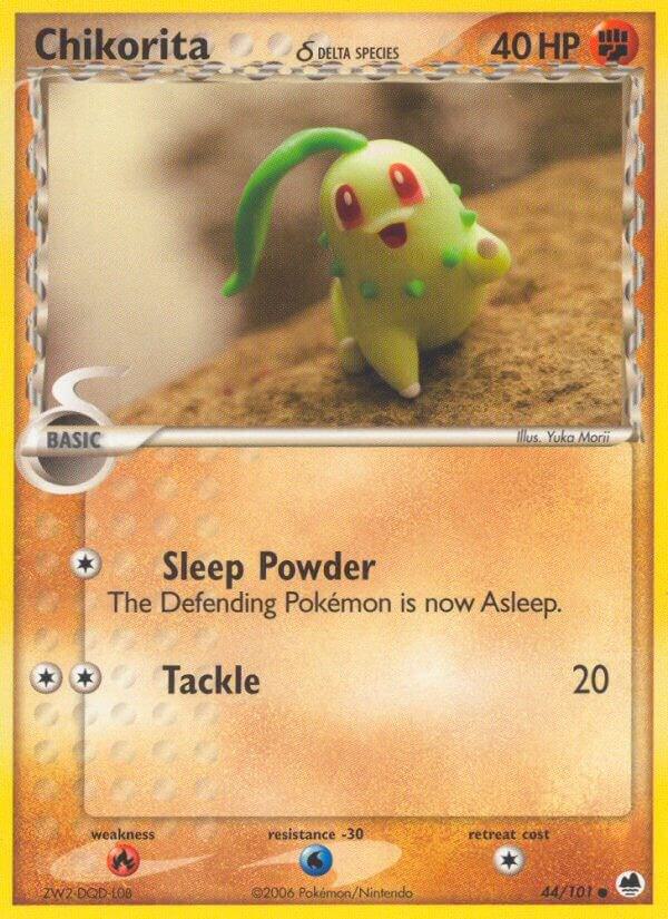 Pokémon Chikorita #44/101 EX Dragon Frontiers Delta Species Reverse Holofoil Moderately Played English Trading Card — catalog front, TCGplayer SKU 1263320