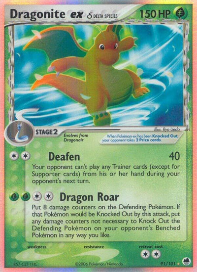 Pokémon Dragonite ex #91/101 EX Dragon Frontiers Delta Species Holofoil Moderately Played English Trading Card — catalog front, TCGplayer SKU 1263360