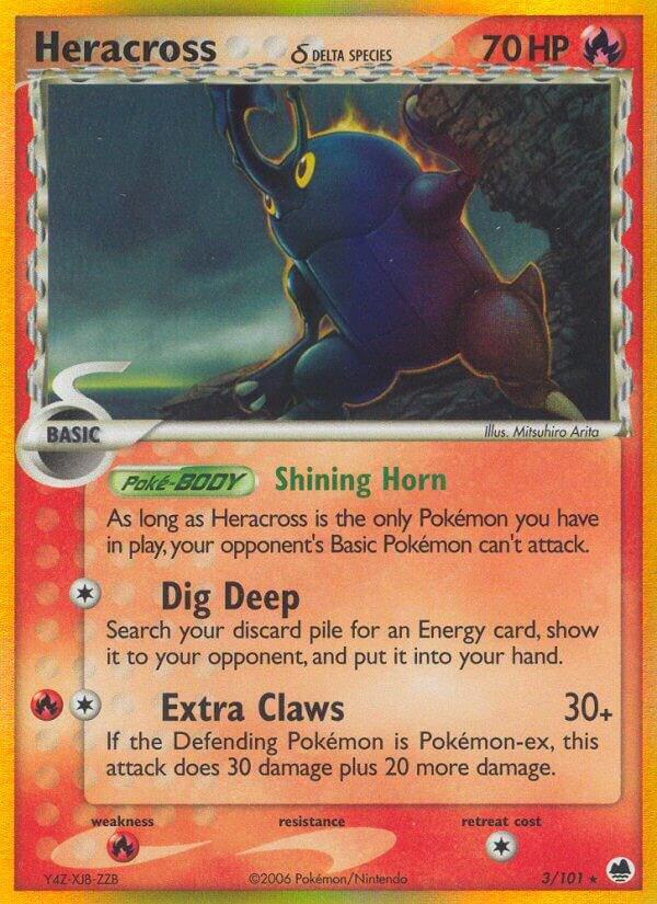 Pokémon Heracross #3/101 EX Dragon Frontiers Delta Species Reverse Holofoil Moderately Played English Trading Card — catalog front, TCGplayer SKU 1263420