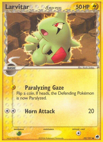Pokémon Larvitar #52/101 EX Dragon Frontiers Delta Species Reverse Holofoil Moderately Played English Trading Card — catalog front, TCGplayer SKU 1263495