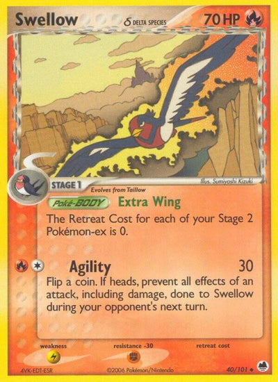 Pokémon Swellow #40/101 EX Dragon Frontiers Delta Species Reverse Holofoil Near Mint Trading Card