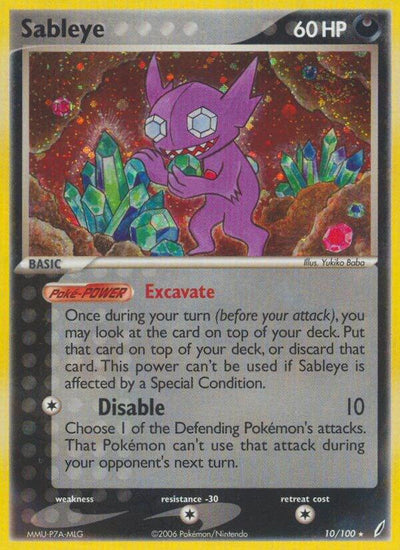 Pokémon Sableye #10/100 EX Crystal Guardians Holo Rare Reverse Holofoil Lightly Played Trading Card