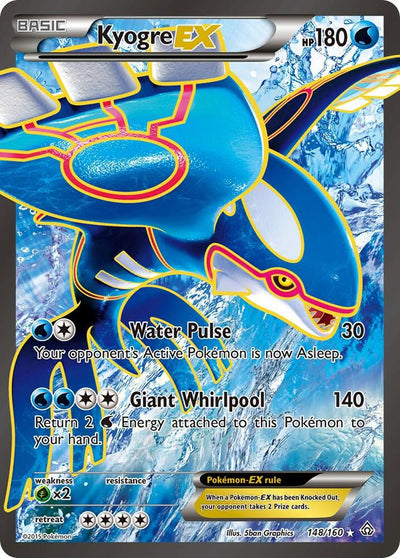 Pokémon Kyogre EX #148/160 XY - Primal Clash 148 Full Art Holofoil Moderately Played Trading Card