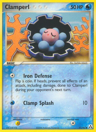 Pokémon Clamperl #51/92 EX Legend Maker Common Reverse Holofoil Near Mint English Trading Card — catalog front, TCGplayer SKU 2837457