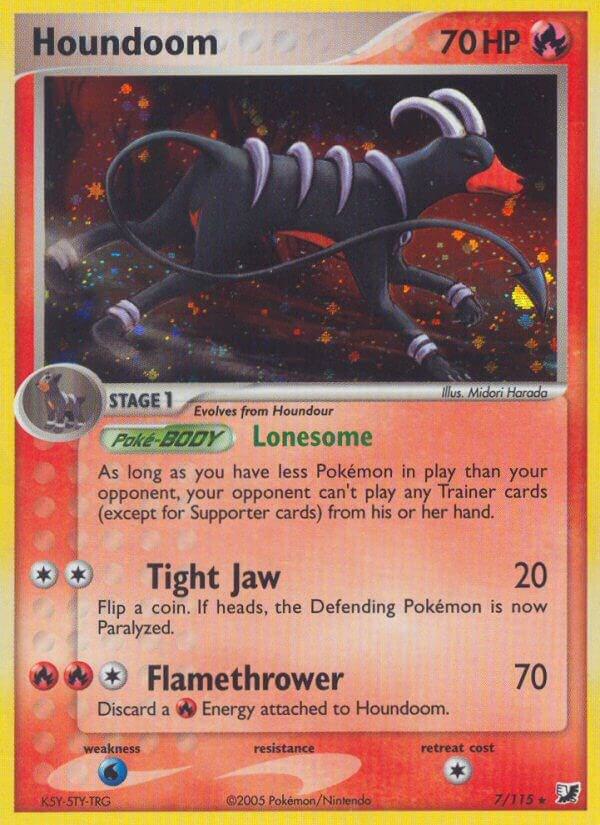 Pokémon Houndoom #7/115 EX Unseen Forces Holo Rare Holofoil Damaged English Trading Card — catalog front, TCGplayer SKU 2838751
