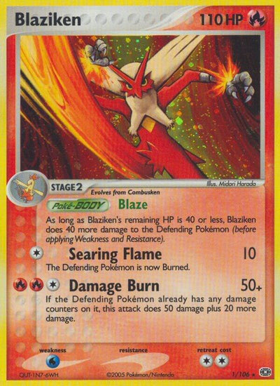 Pokémon Blaziken #1/106 EX Emerald Holo Rare Holofoil Near Mint Trading Card
