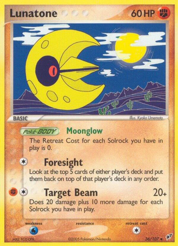 Pokémon Lunatone #36/107 EX Deoxys Uncommon Reverse Holofoil Lightly Played English Trading Card — catalog front, TCGplayer SKU 2871343