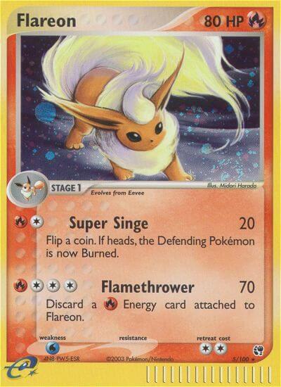 Pokémon Flareon #5/100 EX Sandstorm Holo Rare Reverse Holofoil Lightly Played Trading Card