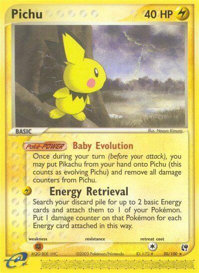 Pokémon Pichu #20/100 EX Sandstorm Rare Reverse Holofoil Lightly Played Trading Card