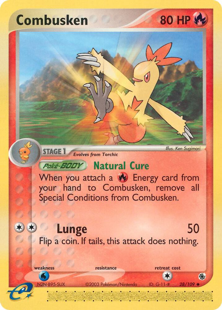 Pokémon Combusken #28/109 EX Ruby and Sapphire Uncommon Reverse Holofoil Lightly Played English Trading Card — catalog front, TCGplayer SKU 2881815