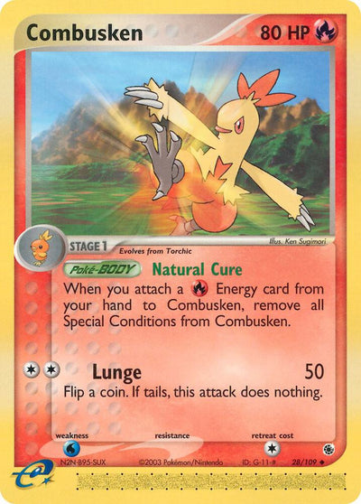 Pokémon Combusken #28/109 EX Ruby and Sapphire Uncommon Reverse Holofoil Lightly Played English Trading Card — catalog front, TCGplayer SKU 2881815