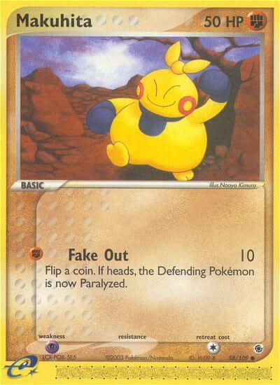 Pokémon Makuhita #58/109 EX Ruby and Sapphire Common Reverse Holofoil Lightly Played English Trading Card — catalog front, TCGplayer SKU 2882015